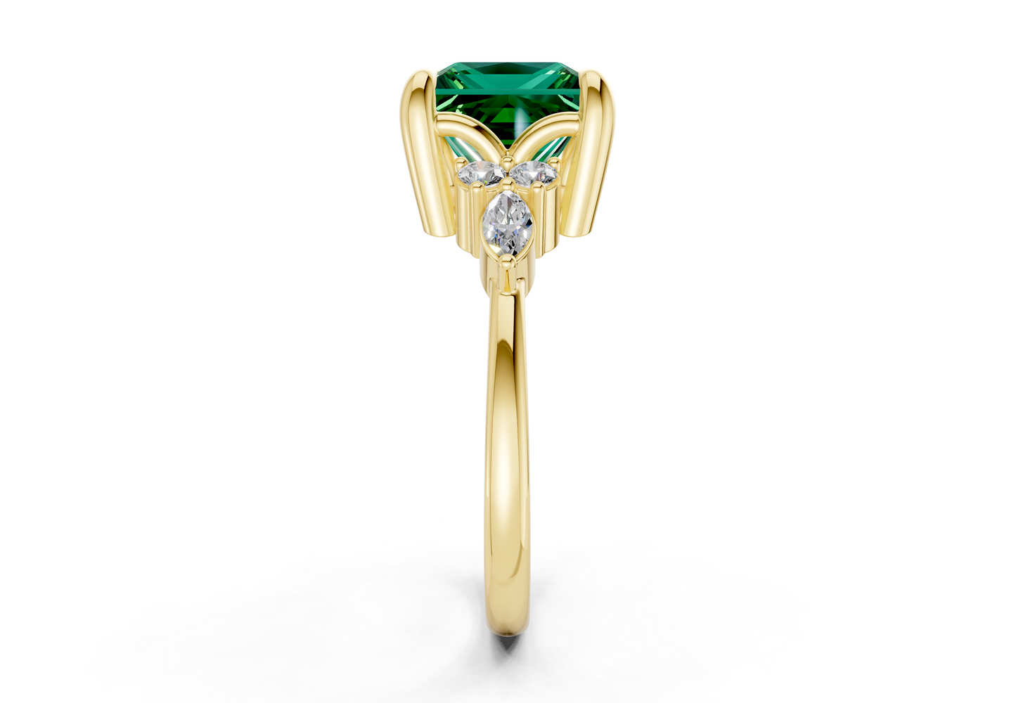 Lyra Emerald Gemstone Accent Princess Cut 1.8mm Engagement Ring