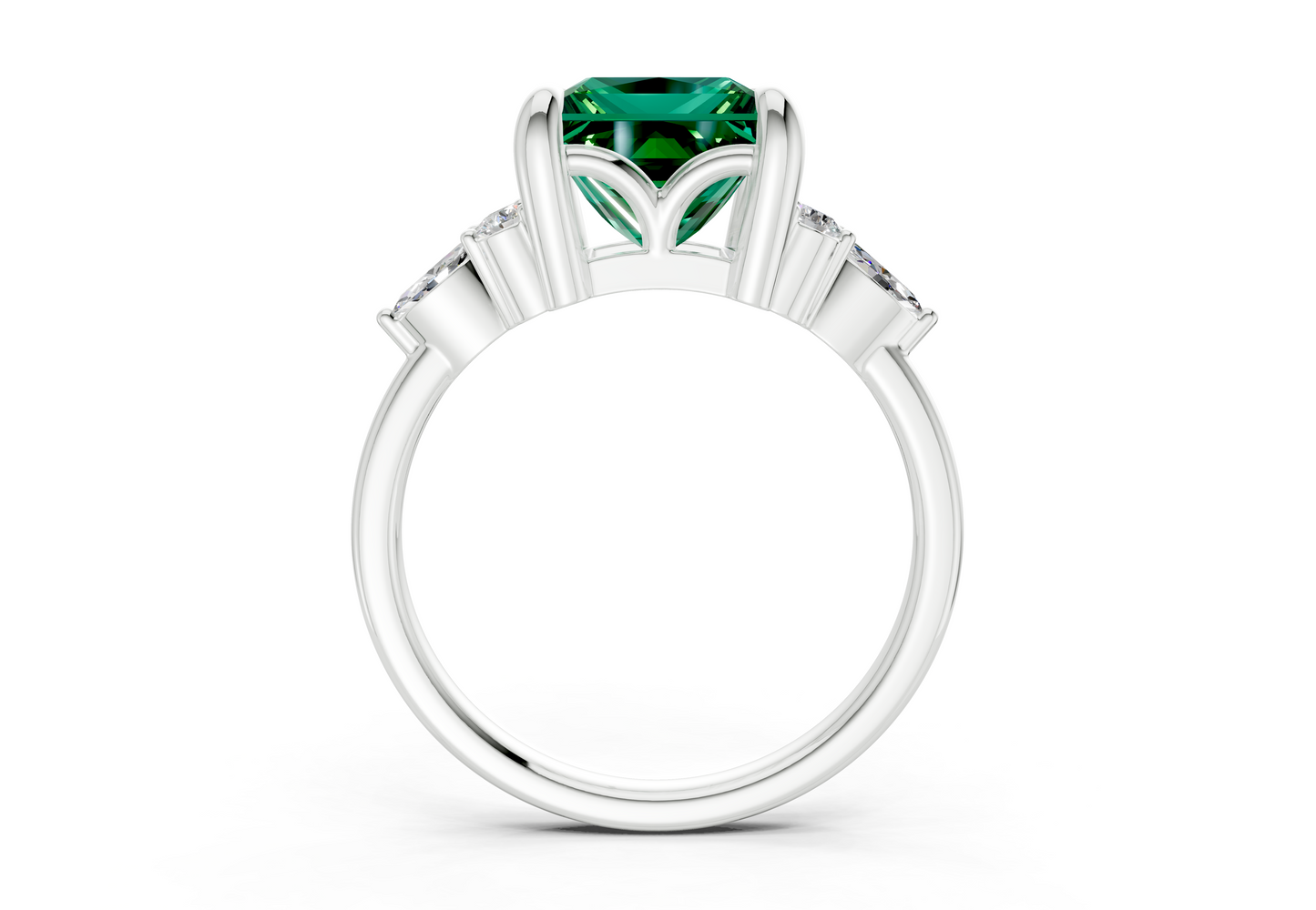 Lyra Emerald Gemstone Accent Princess Cut 1.8mm Engagement Ring