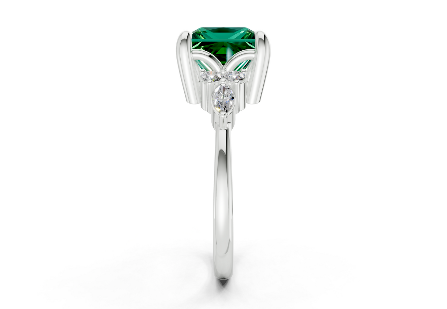 Lyra Emerald Gemstone Accent Princess Cut 1.8mm Engagement Ring