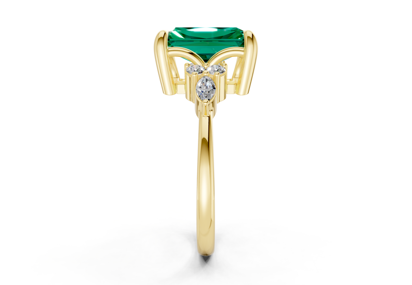 Lyra Emerald Gemstone Accent Radiant Cut 2.3mm Engagement Ring