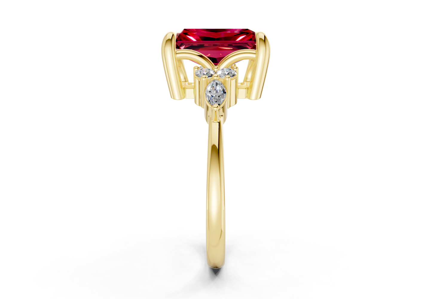 Lyra Ruby Gemstone Accent Radiant Cut 2mm Engagement Ring