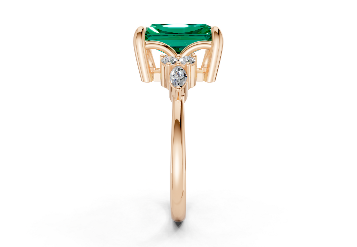 Lyra Emerald Gemstone Accent Radiant Cut 2.3mm Engagement Ring
