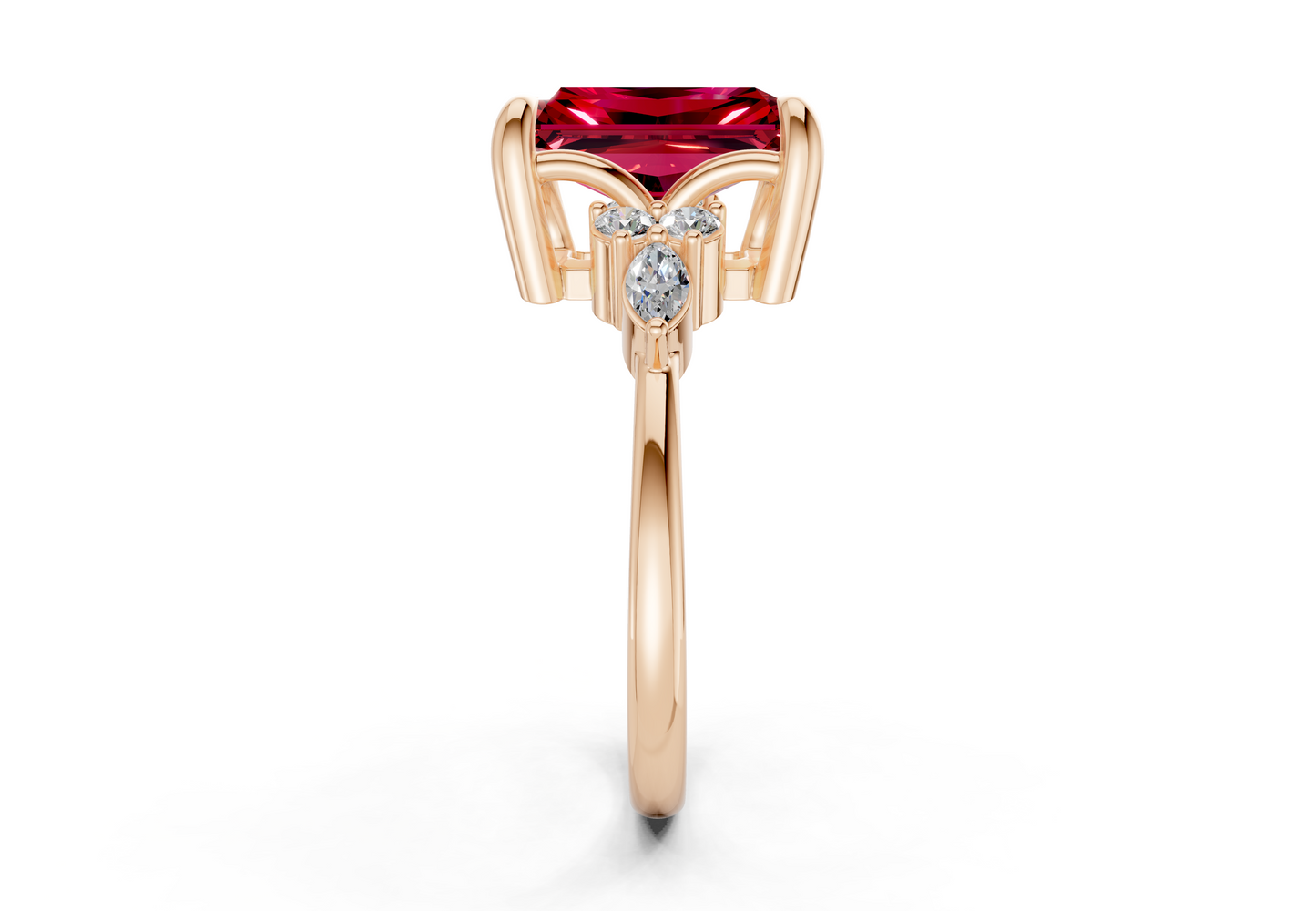 Lyra Ruby Gemstone Accent Radiant Cut 2mm Engagement Ring
