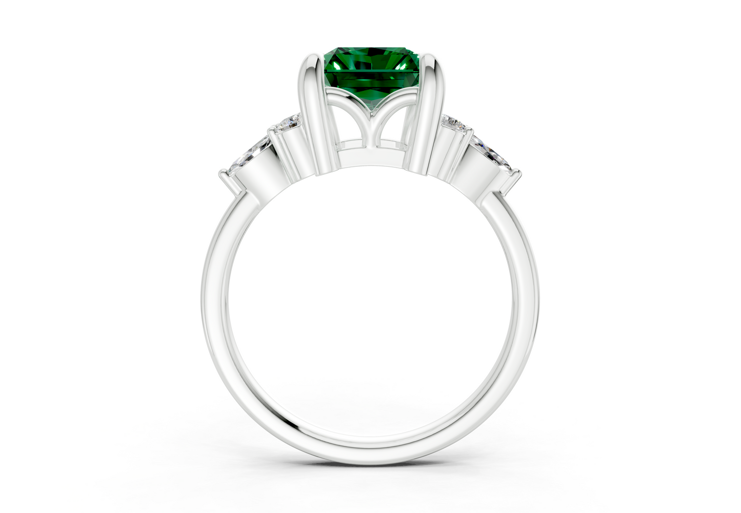 Lyra Emerald Gemstone Accent Radiant Cut 2.3mm Engagement Ring