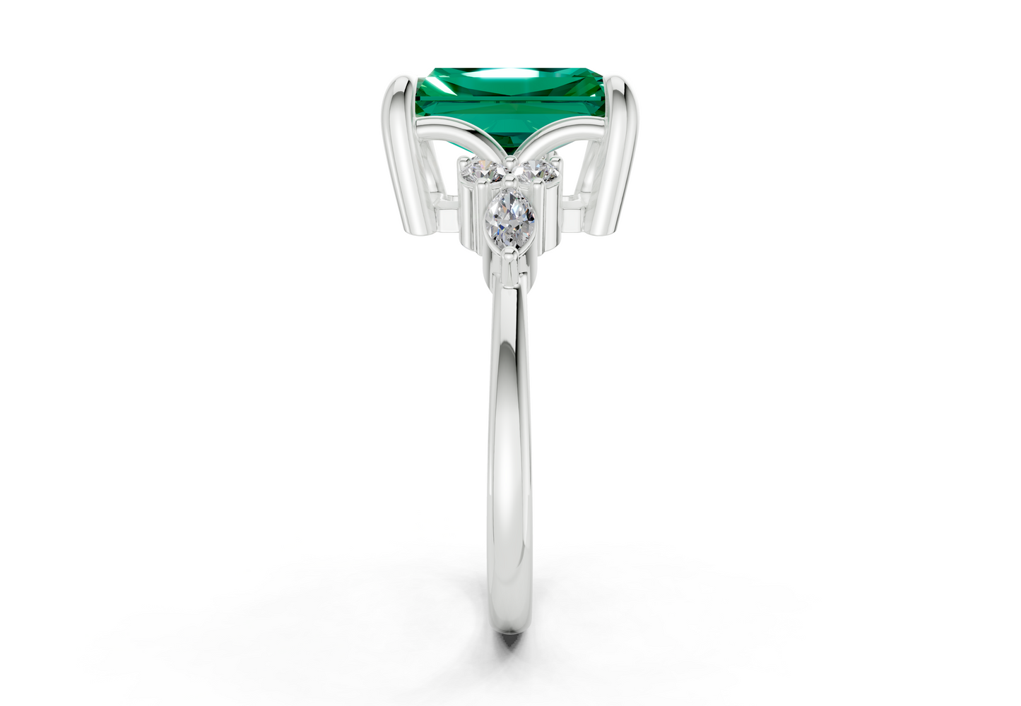 Lyra Emerald Gemstone Accent Radiant Cut 2.3mm Engagement Ring