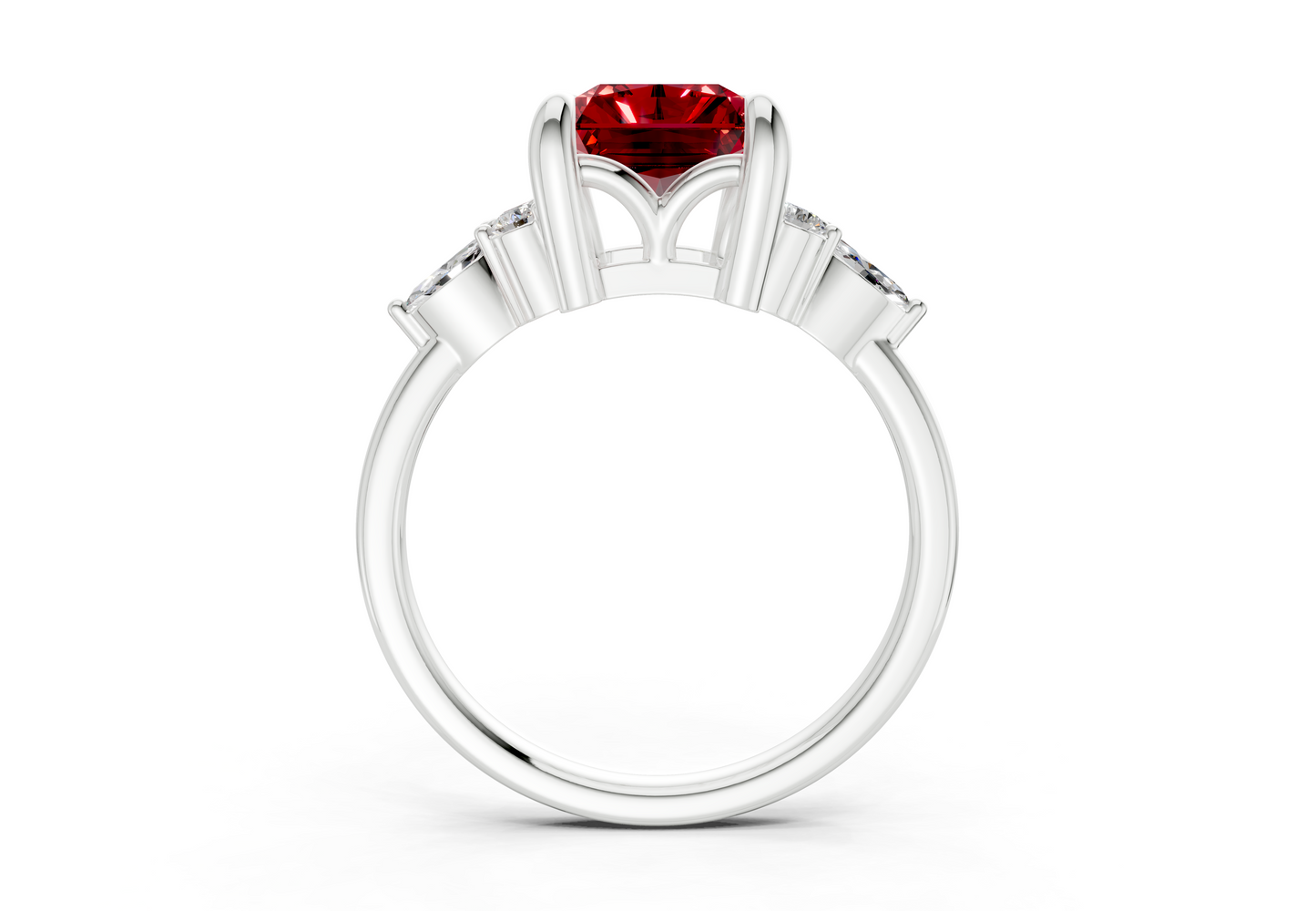 Lyra Ruby Gemstone Accent Radiant Cut 1.8mm Engagement Ring