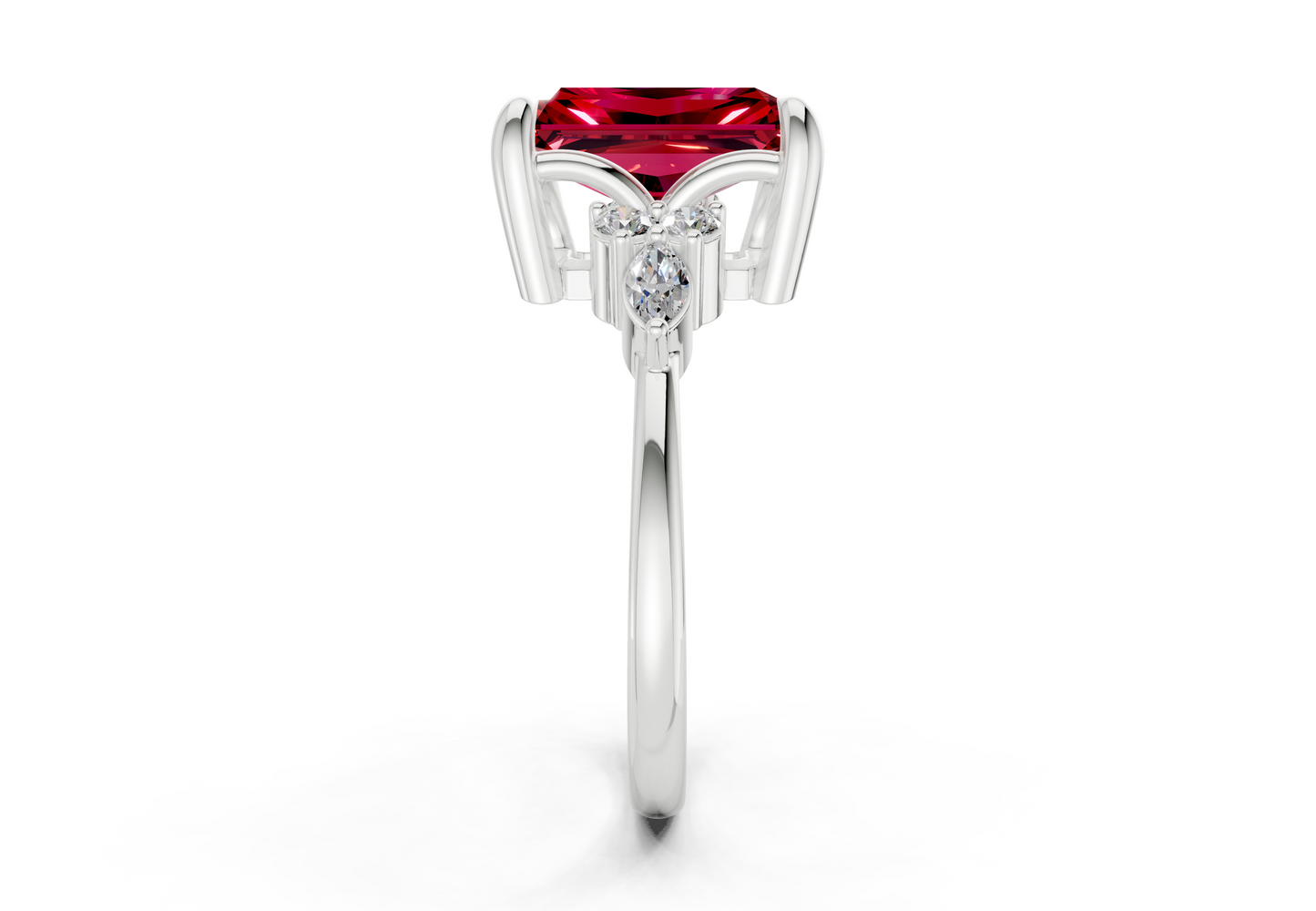 Lyra Ruby Gemstone Accent Radiant Cut 2mm Engagement Ring