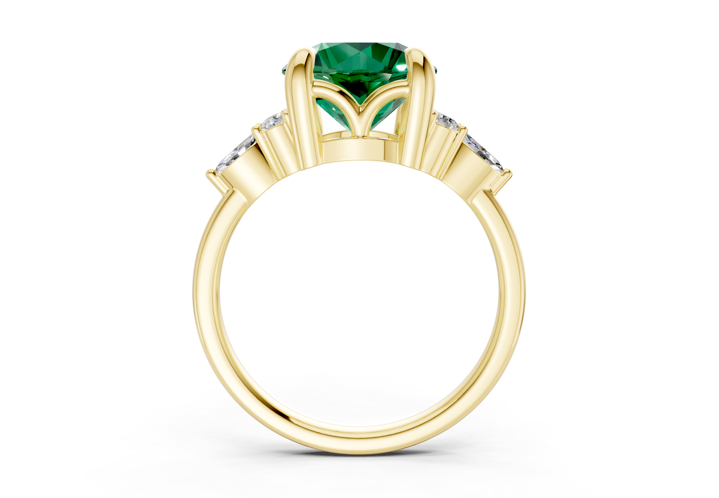 Lyra Emerald Gemstone Accent Round Cut 1.8mm Engagement Ring