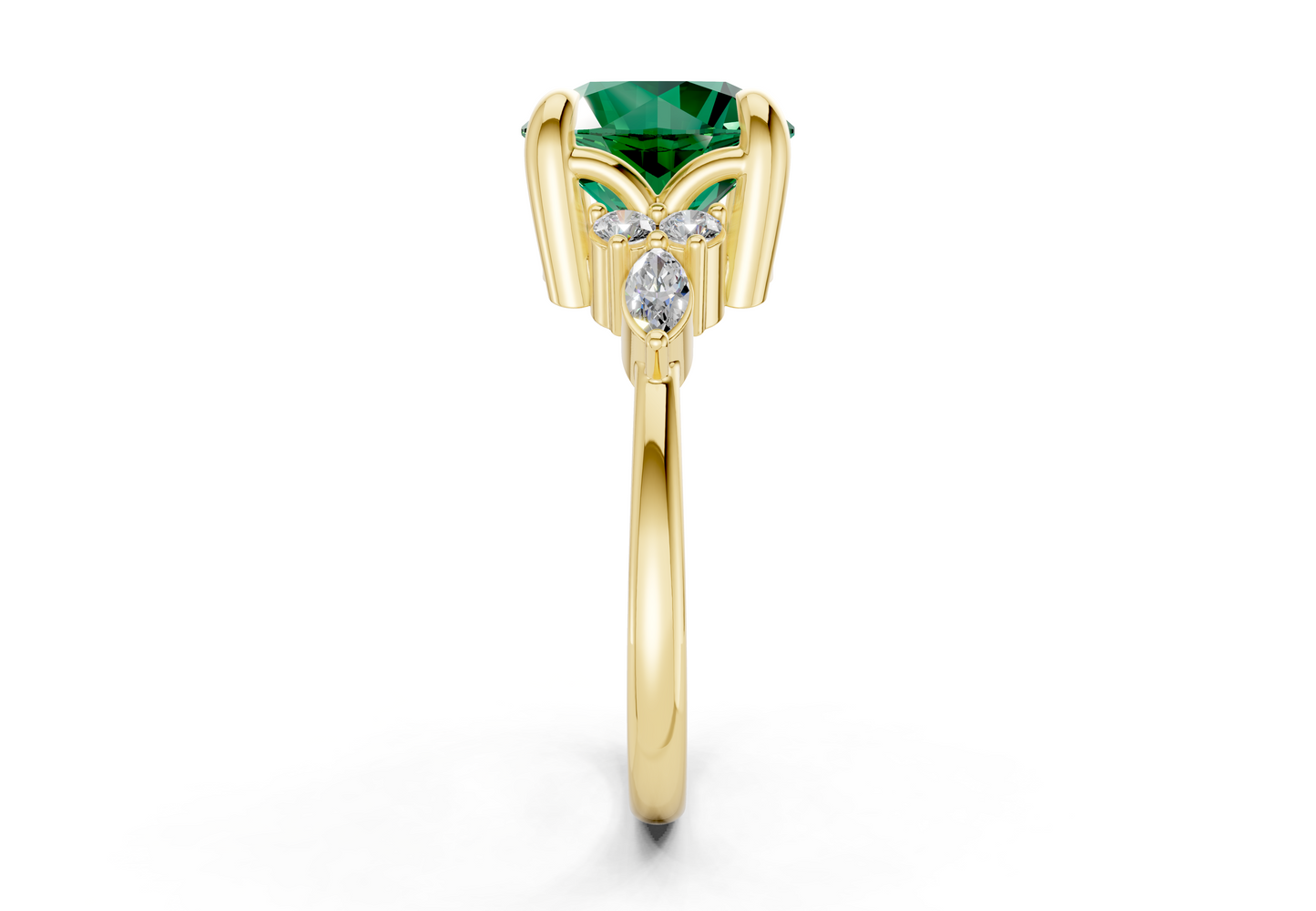 Lyra Emerald Gemstone Accent Round Cut 1.8mm Engagement Ring