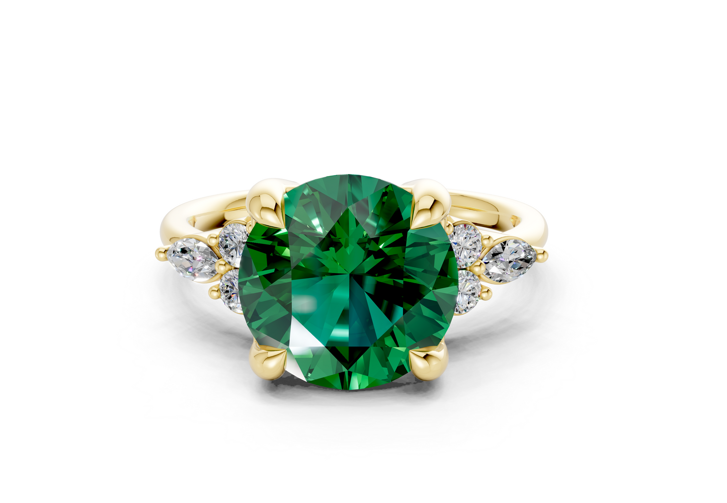 Lyra Emerald Gemstone Accent Round Cut 1.8mm Engagement Ring