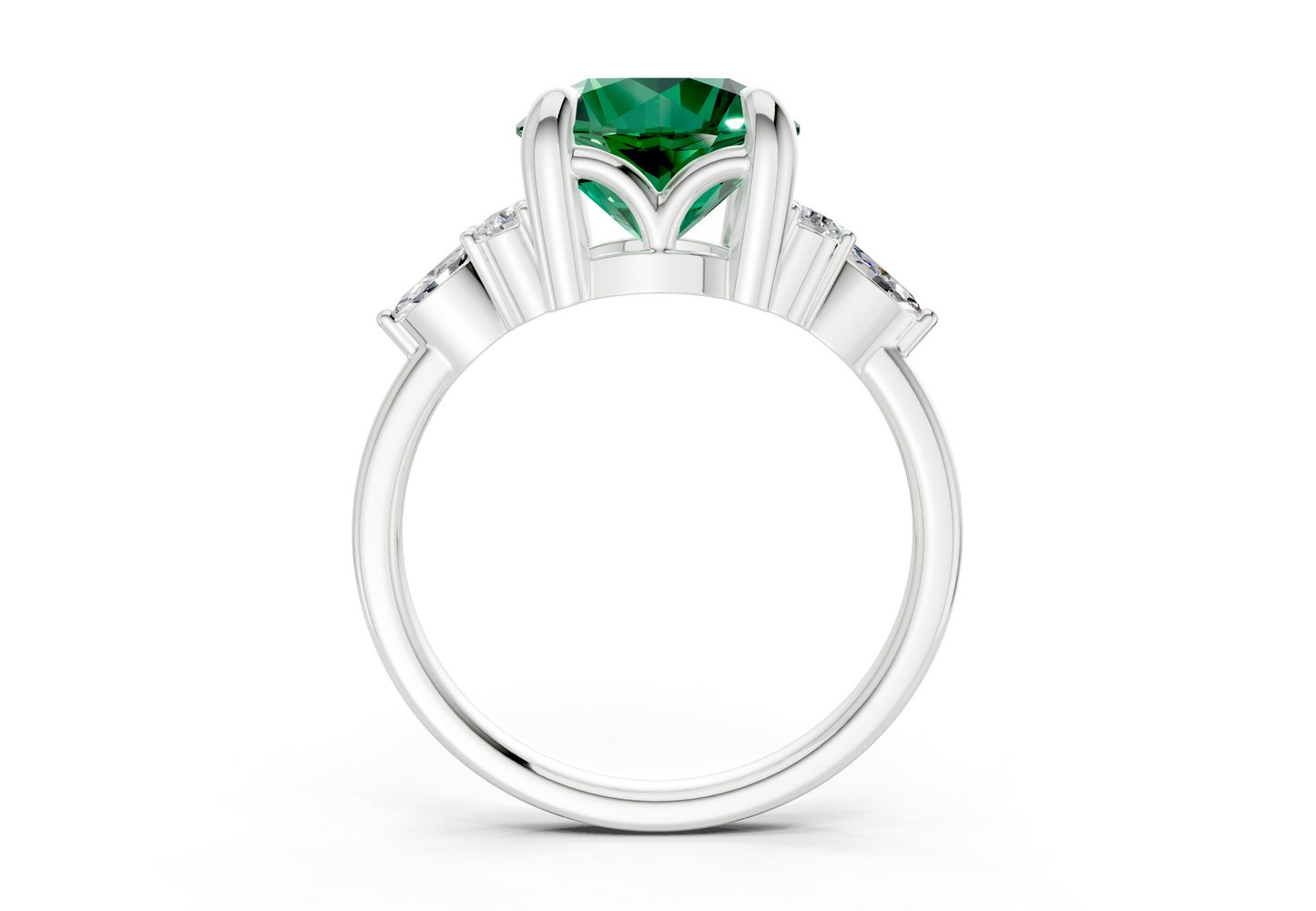 Lyra Emerald Gemstone Accent Round Cut 1.8mm Engagement Ring