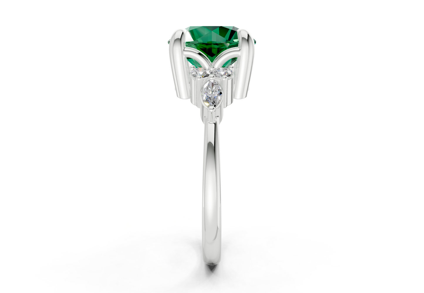 Lyra Emerald Gemstone Accent Round Cut 1.8mm Engagement Ring