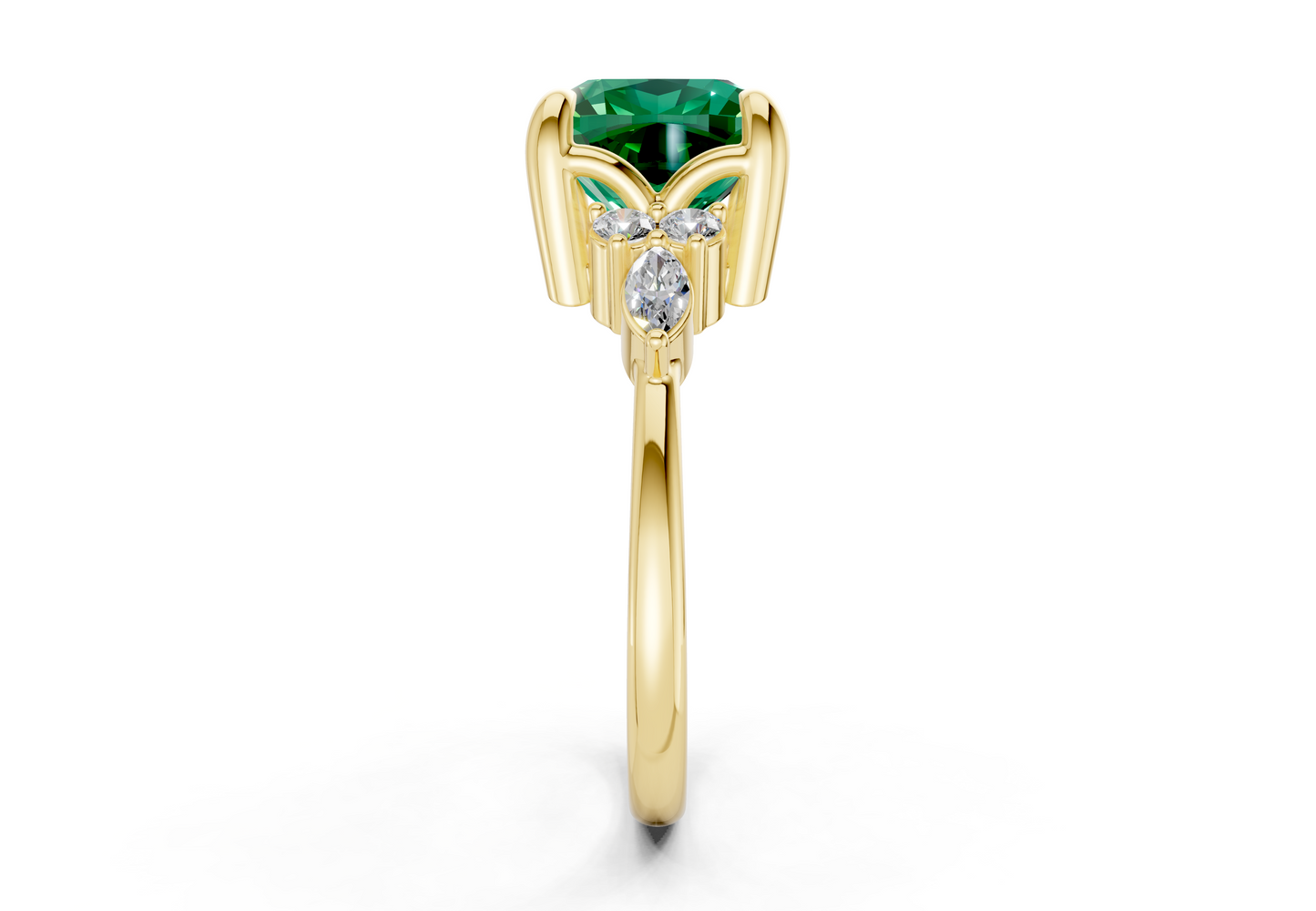 Lyra Emerald Gemstone Accent Cushion Square Cut 2mm Engagement Ring