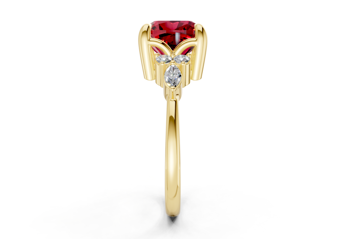 Lyra Ruby Gemstone Accent Cushion Square Cut 2mm Engagement Ring