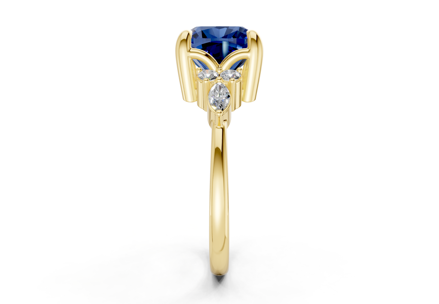 Lyra Sapphire Gemstone Accent Cushion Square Cut 2.3mm Engagement Ring