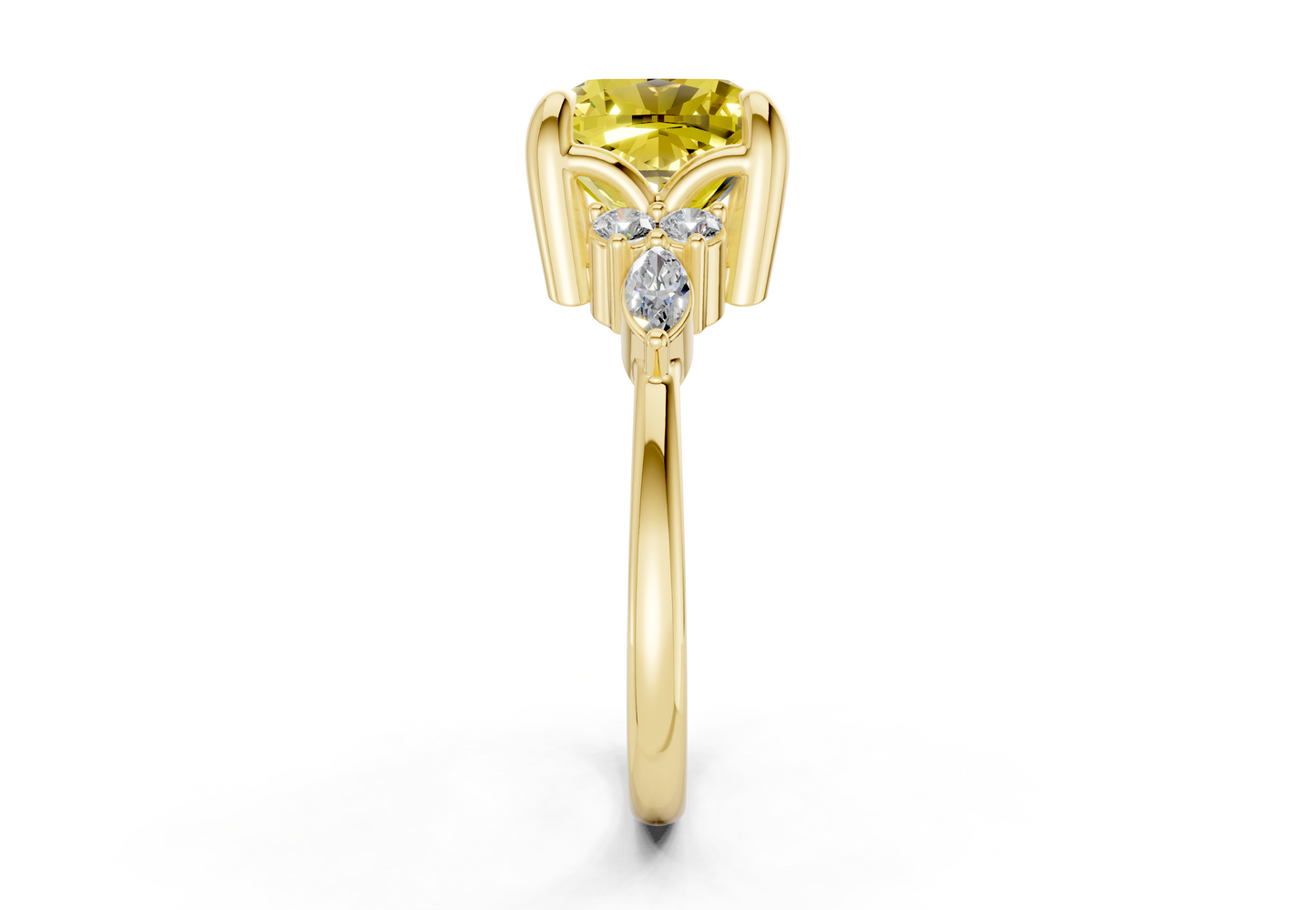 Lyra Yellow Diamond Accent Cushion Square Cut 2mm Engagement Ring