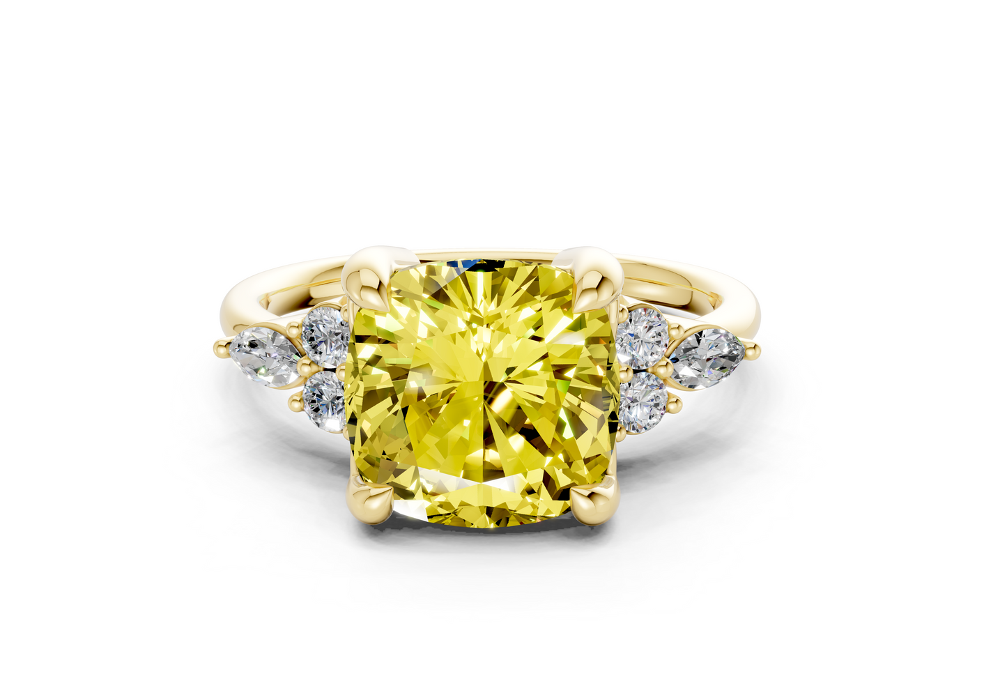 Lyra Yellow Diamond Accent Cushion Square Cut 2.3mm Engagement Ring