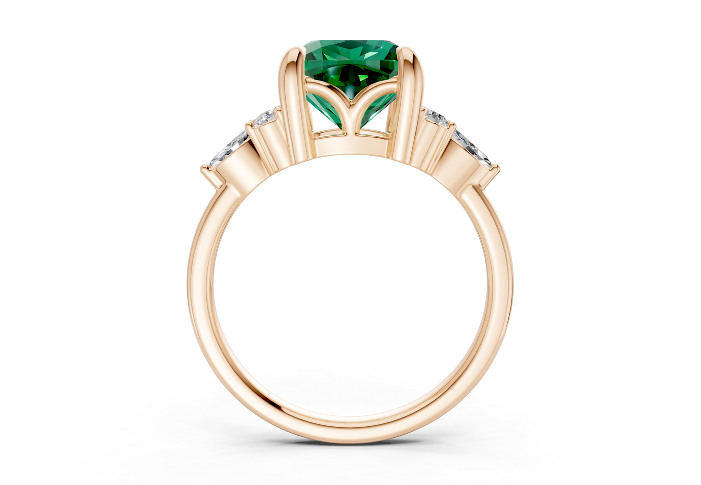 Lyra Emerald Gemstone Accent Cushion Square Cut 2mm Engagement Ring