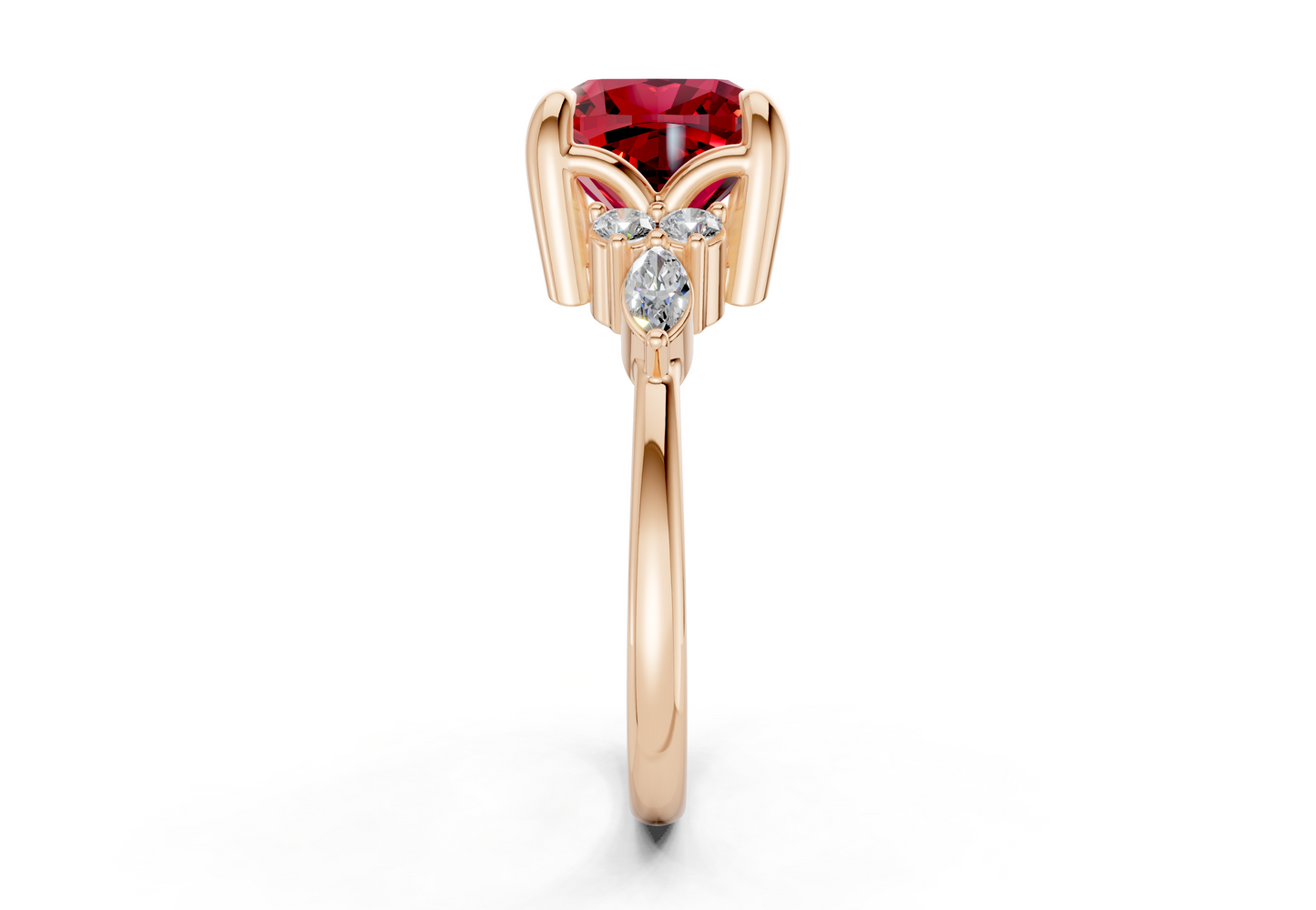 Lyra Ruby Gemstone Accent Cushion Square Cut 2mm Engagement Ring