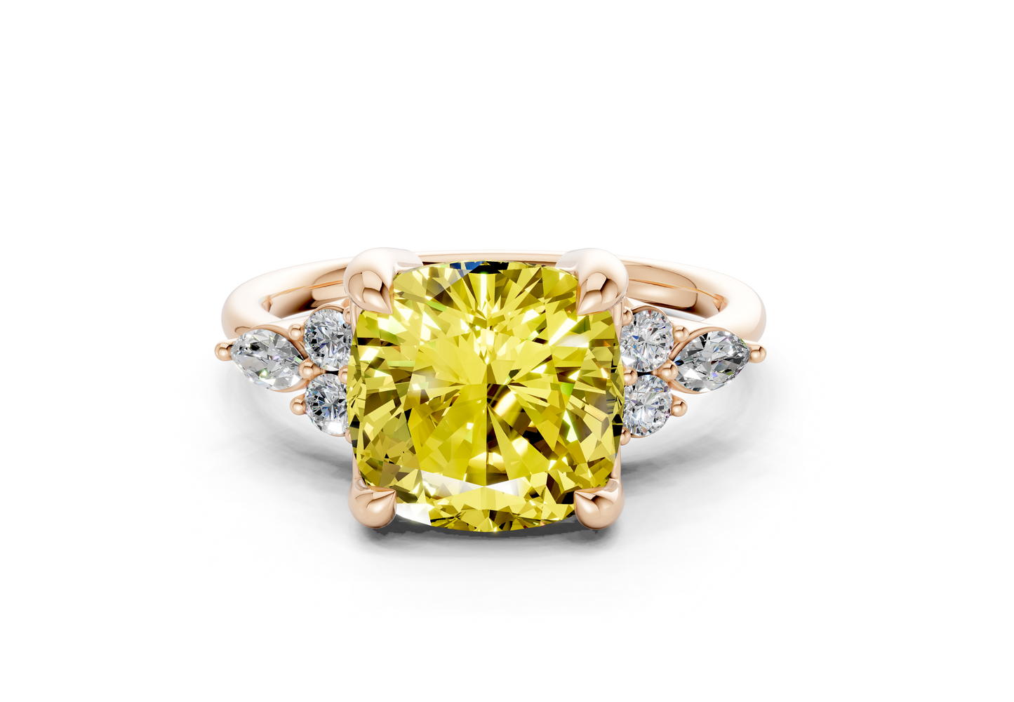 Lyra Yellow Diamond Accent Cushion Square Cut 2.3mm Engagement Ring