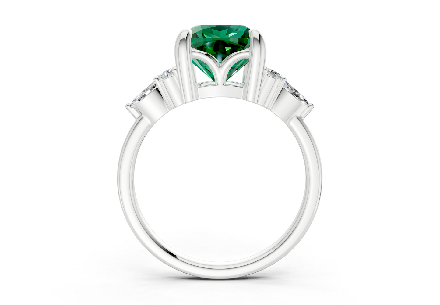 Lyra Emerald Gemstone Accent Cushion Square Cut 2mm Engagement Ring