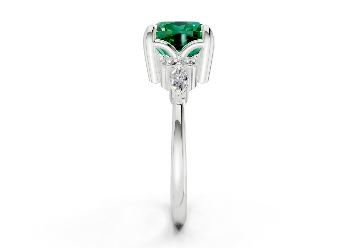 Lyra Emerald Gemstone Accent Cushion Square Cut 2mm Engagement Ring