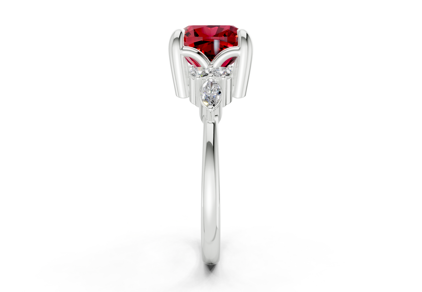 Lyra Ruby Gemstone Accent Cushion Square Cut 2mm Engagement Ring