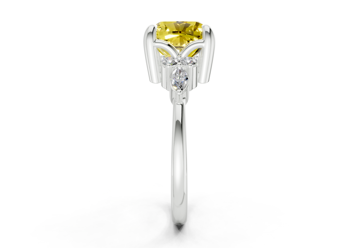 Lyra Yellow Diamond Accent Cushion Square Cut 2mm Engagement Ring