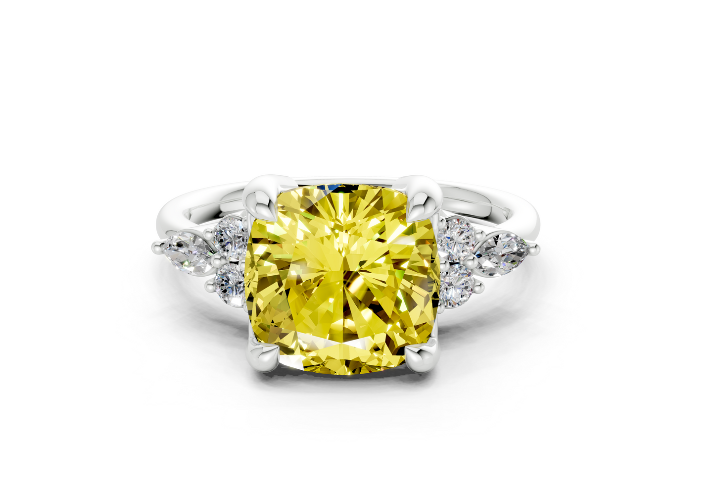 Lyra Yellow Diamond Accent Cushion Square Cut 1.8mm Engagement Ring