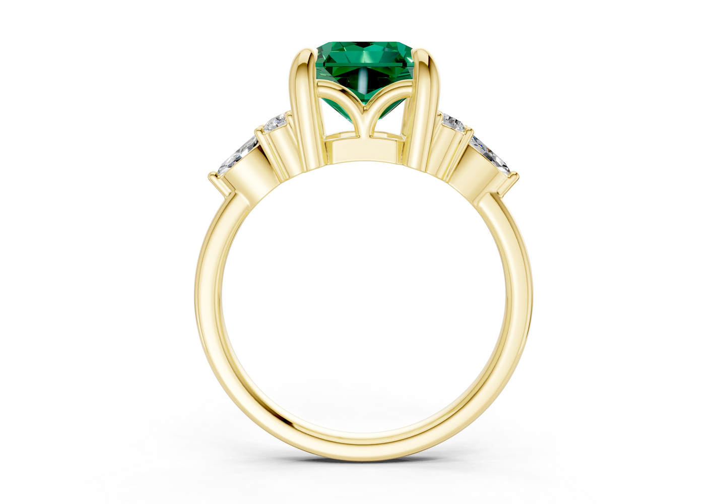 Lyra Emerald Gemstone Accent Radiant Square Cut 1.8mm Engagement Ring