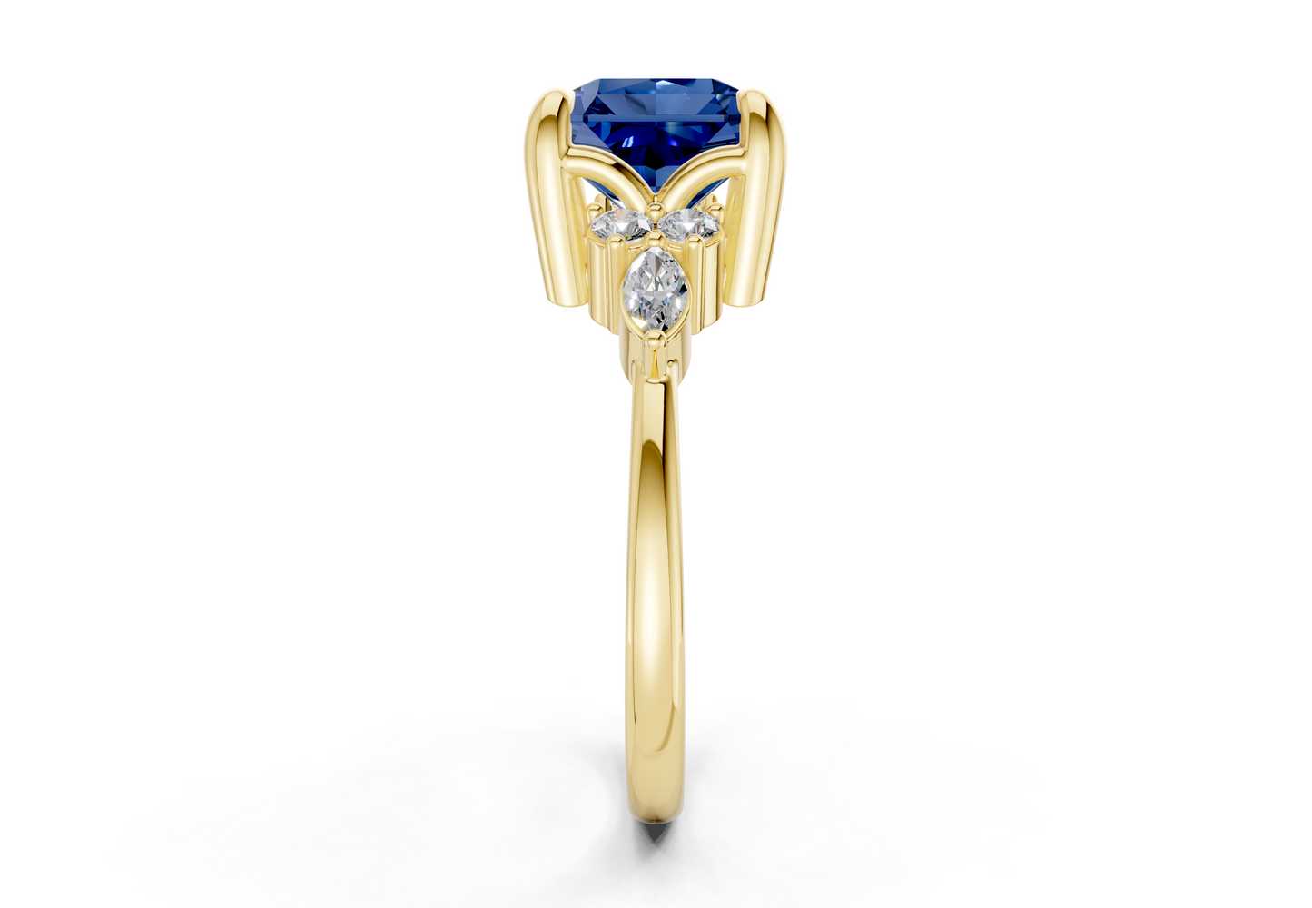 Lyra Sapphire Gemstone Accent Radiant Square Cut 1.8mm Engagement Ring