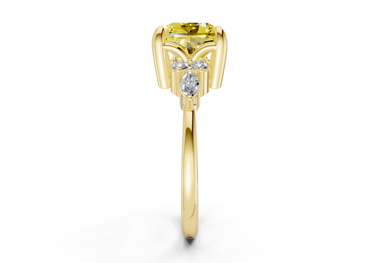 Lyra Yellow Diamond Accent Radiant Square Cut 2mm Engagement Ring