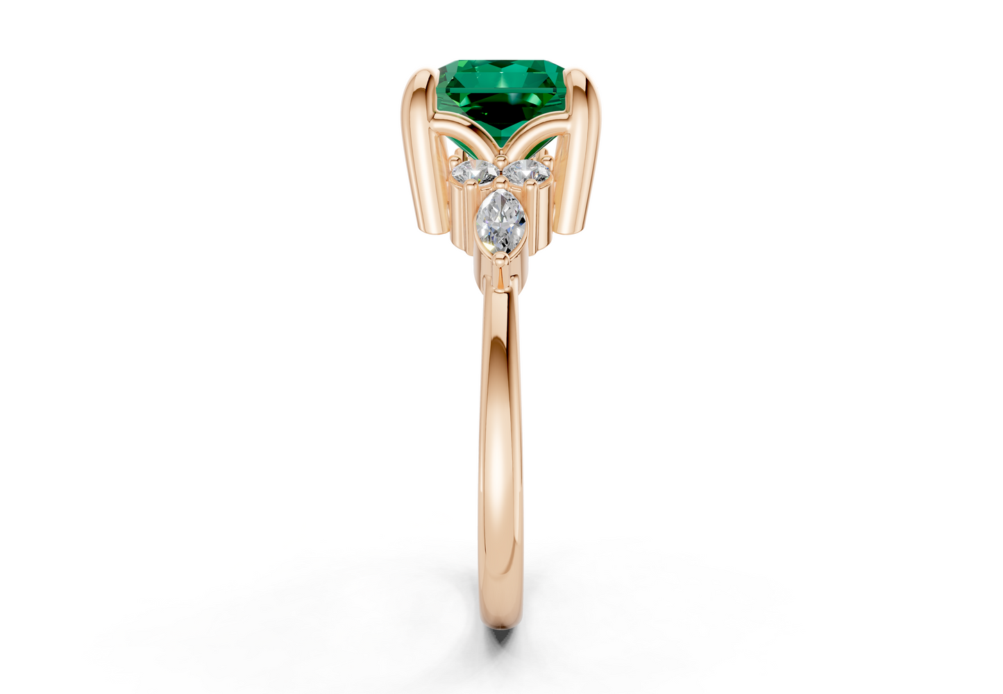 Lyra Emerald Gemstone Accent Radiant Square Cut 1.8mm Engagement Ring