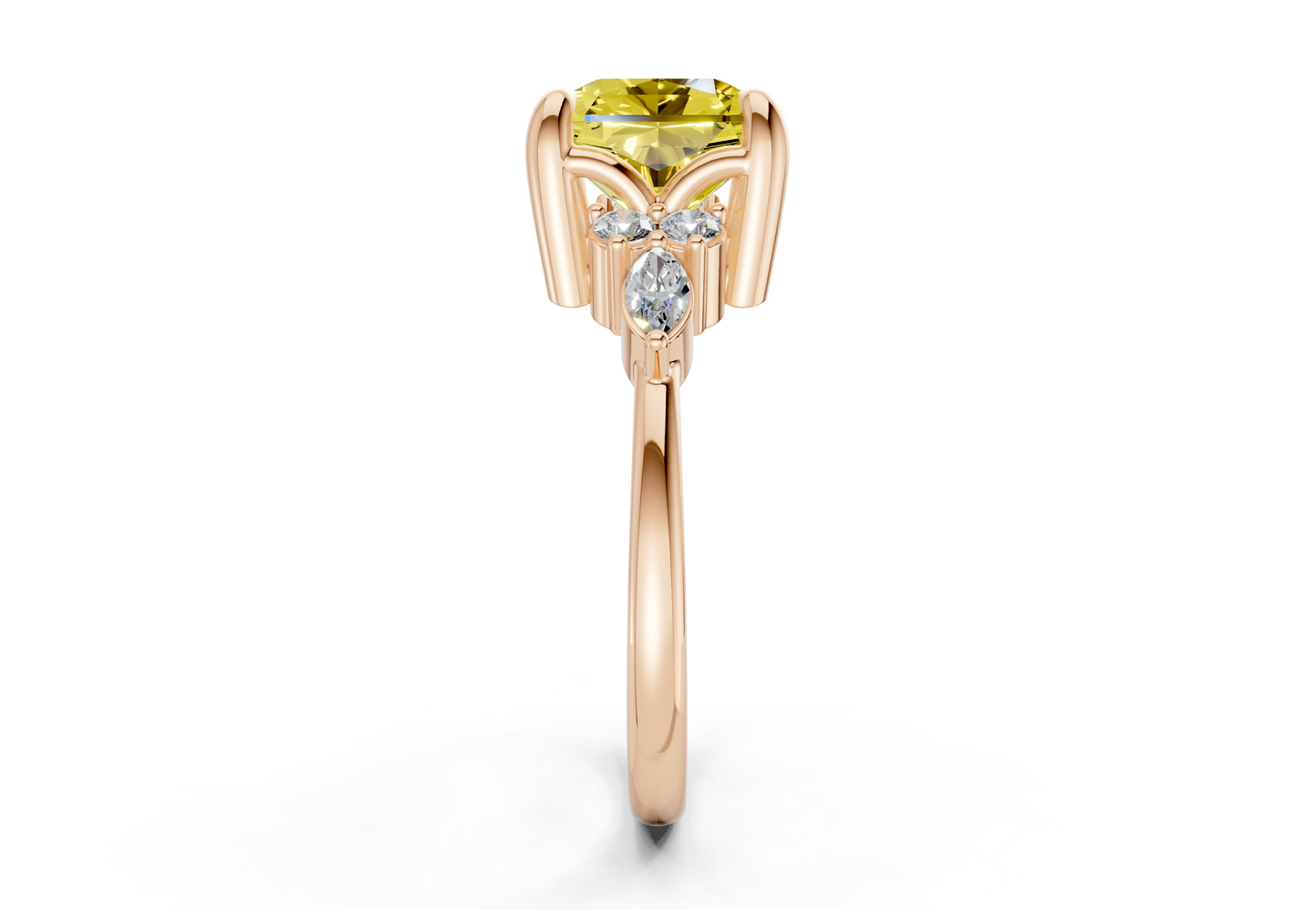 Lyra Yellow Diamond Accent Radiant Square Cut 2mm Engagement Ring