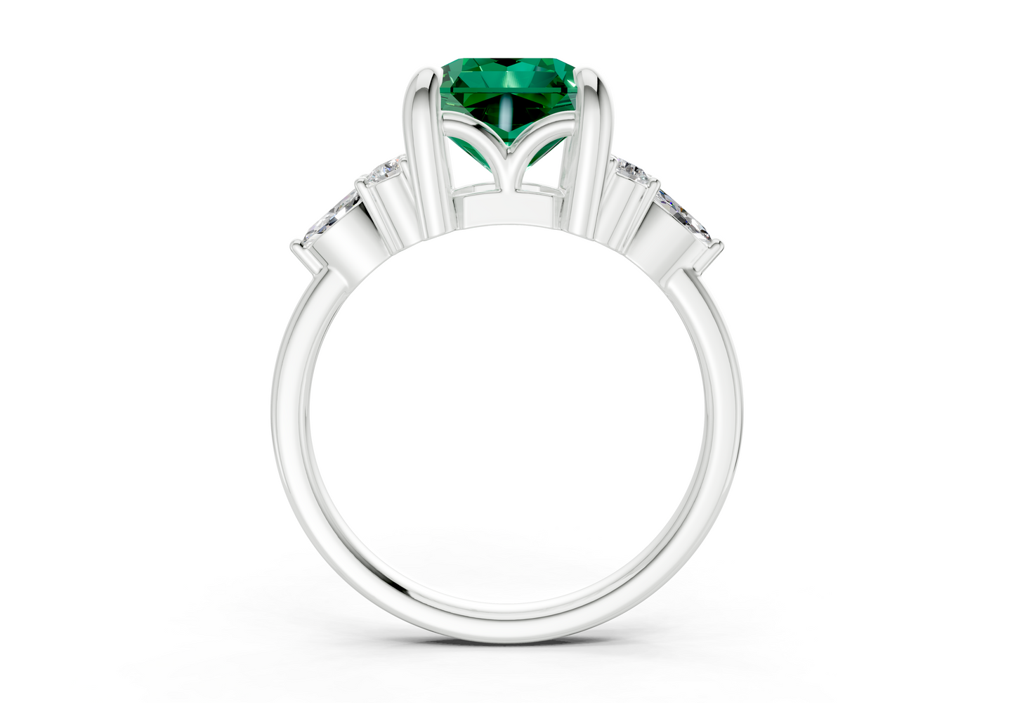 Lyra Emerald Gemstone Accent Radiant Square Cut 1.8mm Engagement Ring