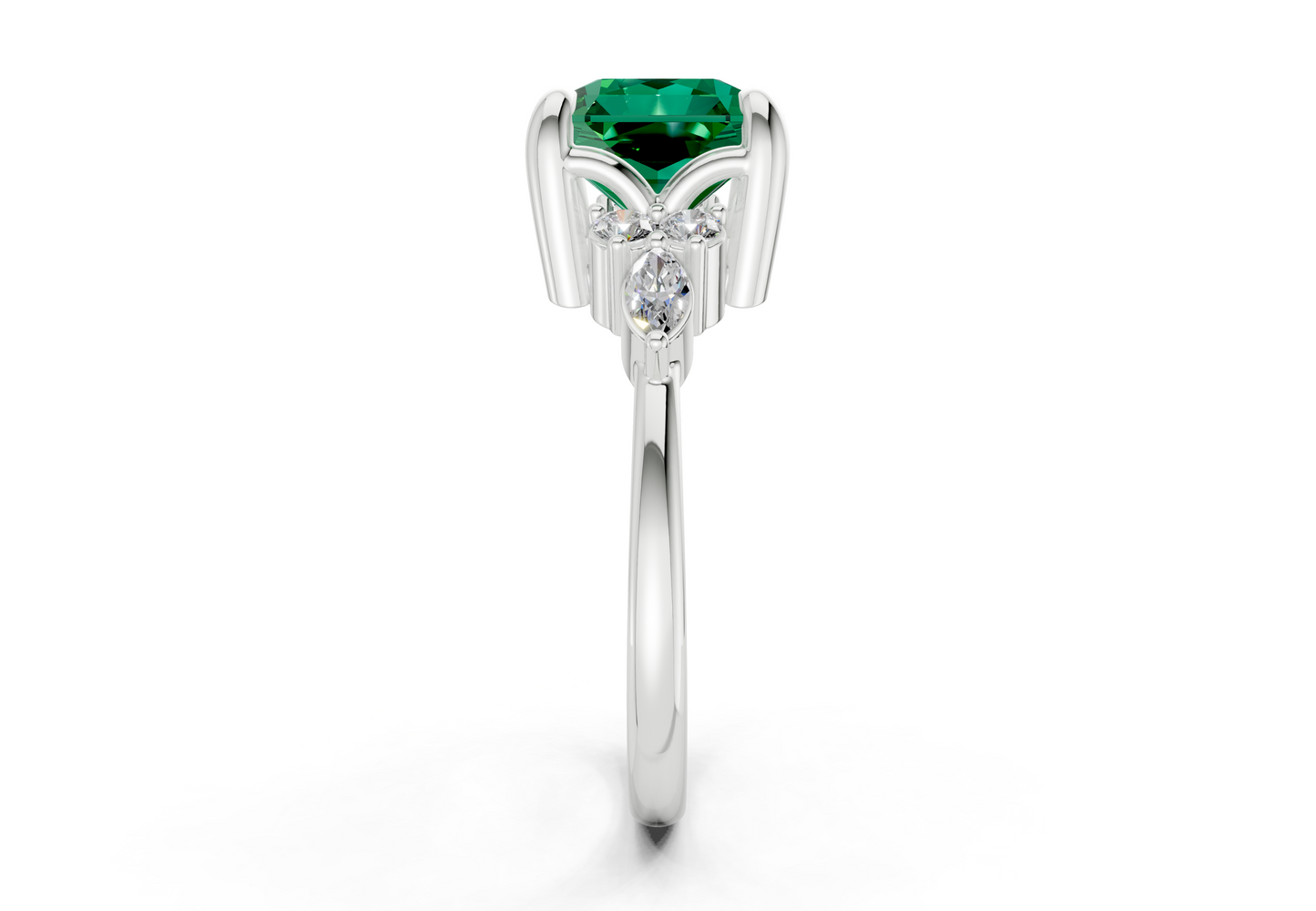 Lyra Emerald Gemstone Accent Radiant Square Cut 1.8mm Engagement Ring