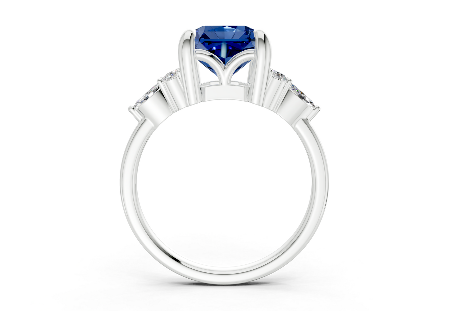 Lyra Sapphire Gemstone Accent Radiant Square Cut 1.8mm Engagement Ring