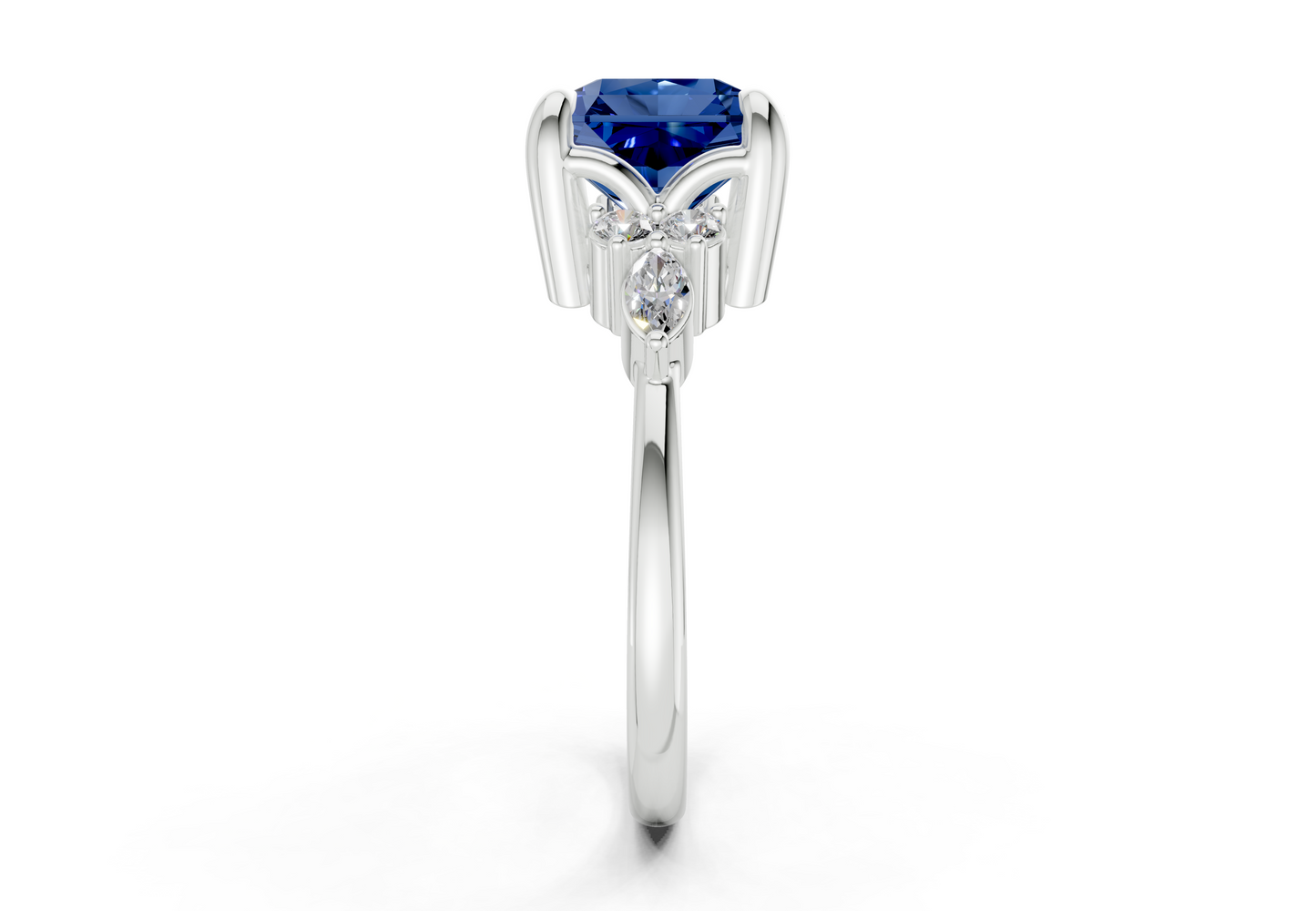 Lyra Sapphire Gemstone Accent Radiant Square Cut 1.8mm Engagement Ring