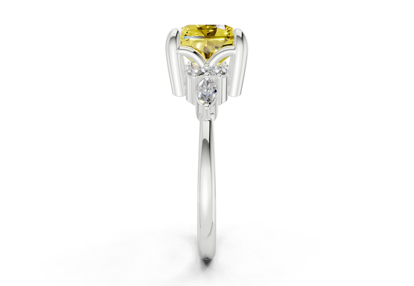 Lyra Yellow Diamond Accent Radiant Square Cut 2mm Engagement Ring