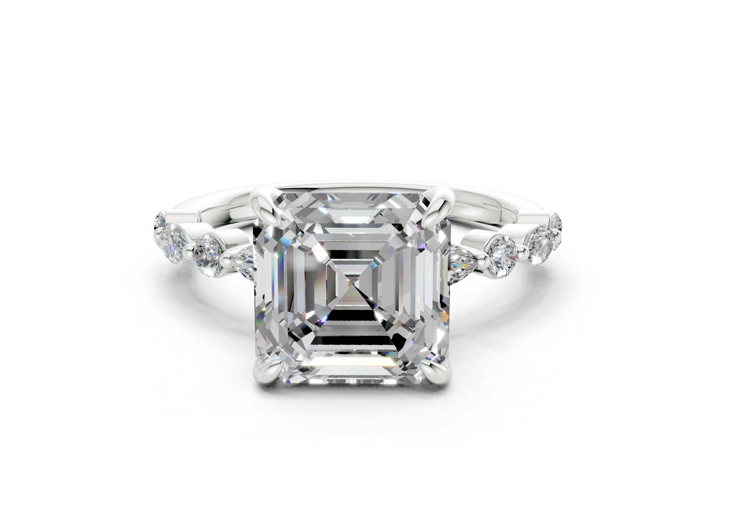 Aetheria Diamond Accent Asscher Cut 2mm Engagement Ring