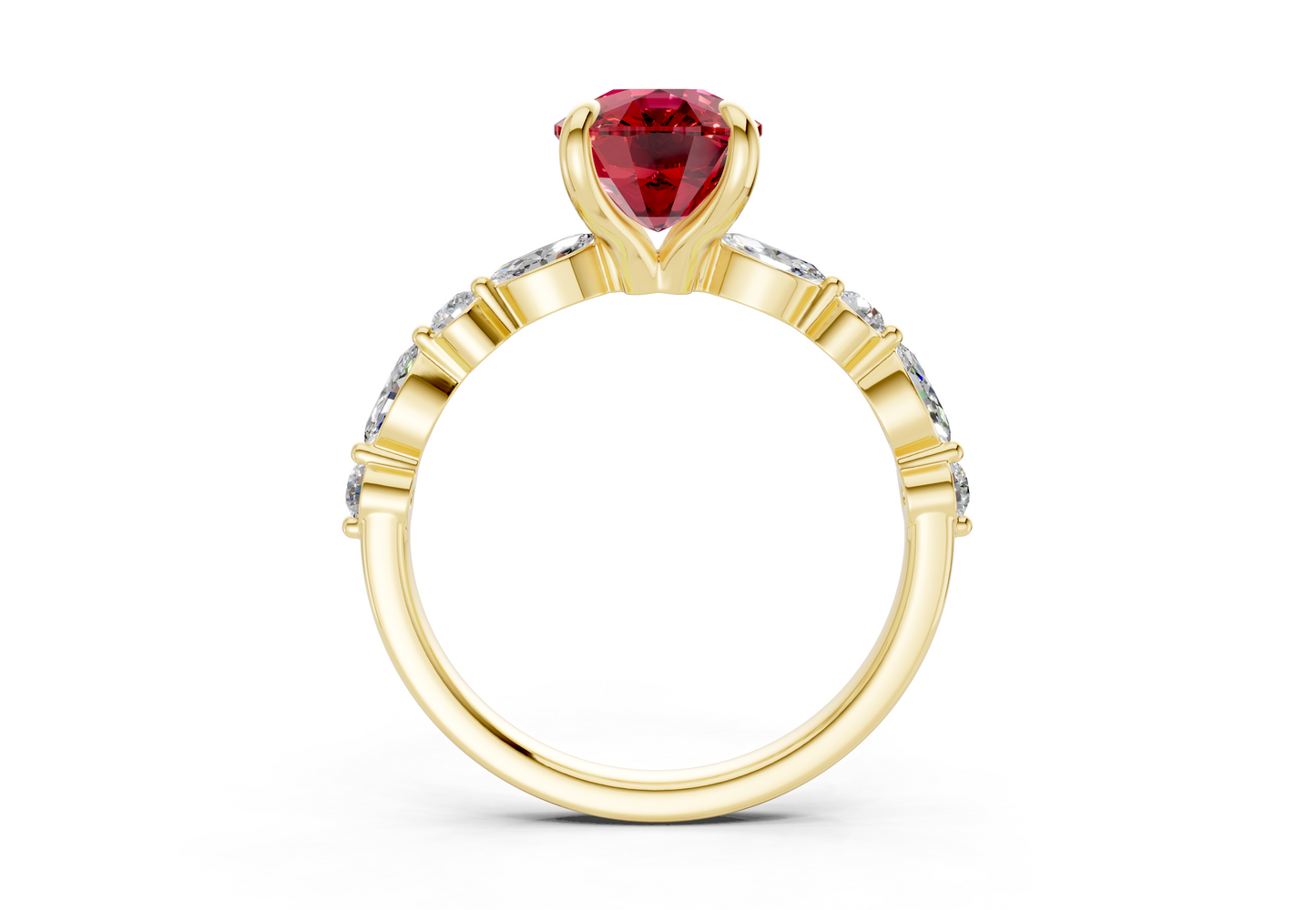Aetheria Ruby Gemstone Accent Elongated Cushion Cut 2mm Engagement Ring