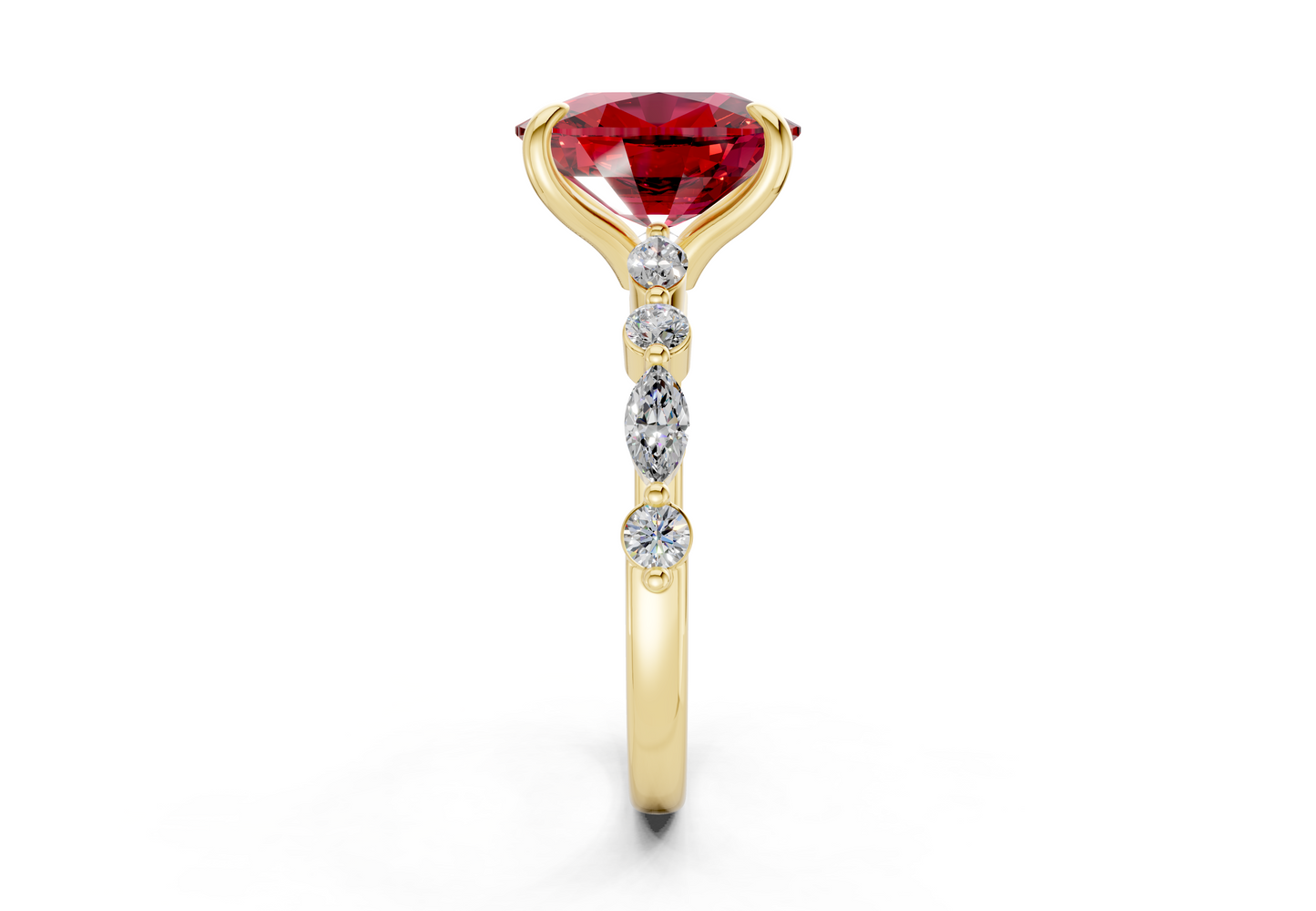 Aetheria Ruby Gemstone Accent Elongated Cushion Cut 2mm Engagement Ring