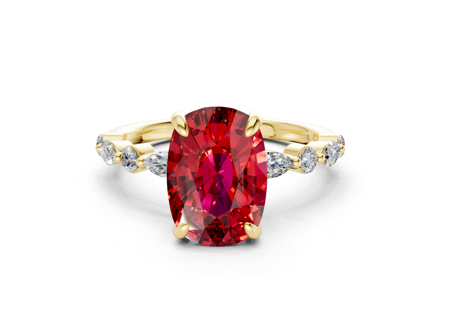 Aetheria Ruby Gemstone Accent Elongated Cushion Cut 2mm Engagement Ring