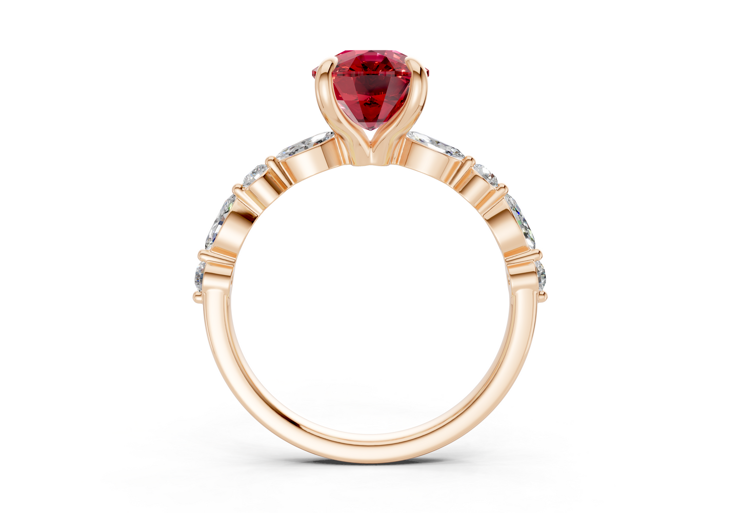 Aetheria Ruby Gemstone Accent Elongated Cushion Cut 2mm Engagement Ring