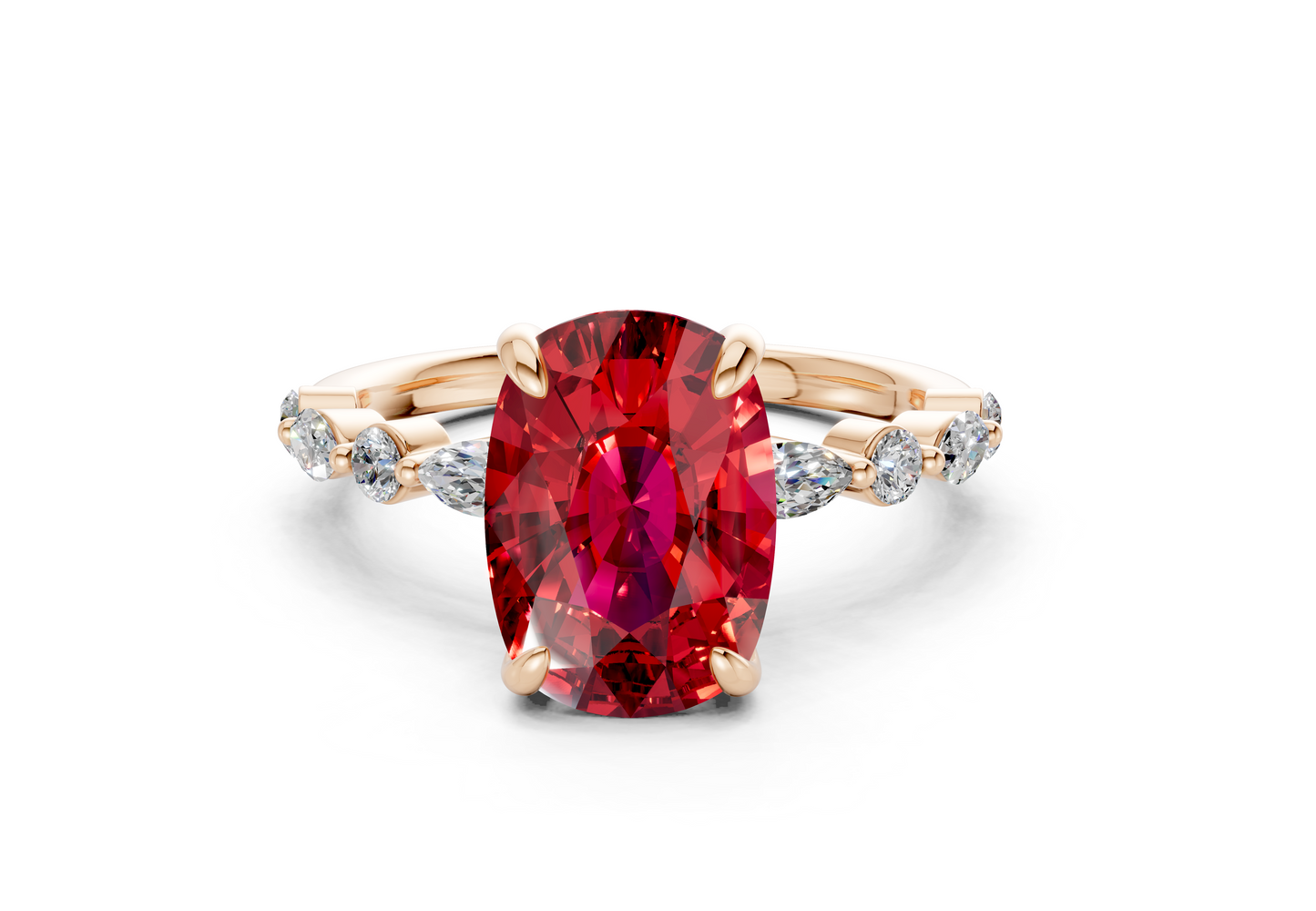Aetheria Ruby Gemstone Accent Elongated Cushion Cut 2mm Engagement Ring