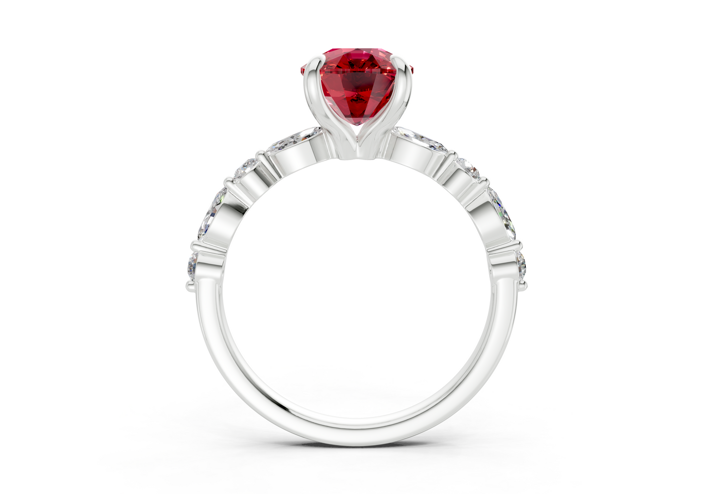 Aetheria Ruby Gemstone Accent Elongated Cushion Cut 2mm Engagement Ring