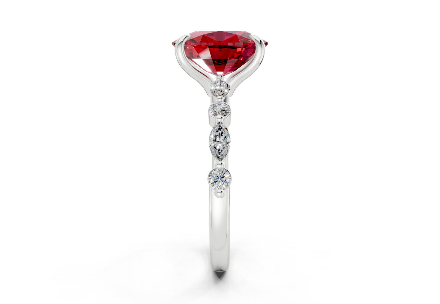 Aetheria Ruby Gemstone Accent Elongated Cushion Cut 2mm Engagement Ring