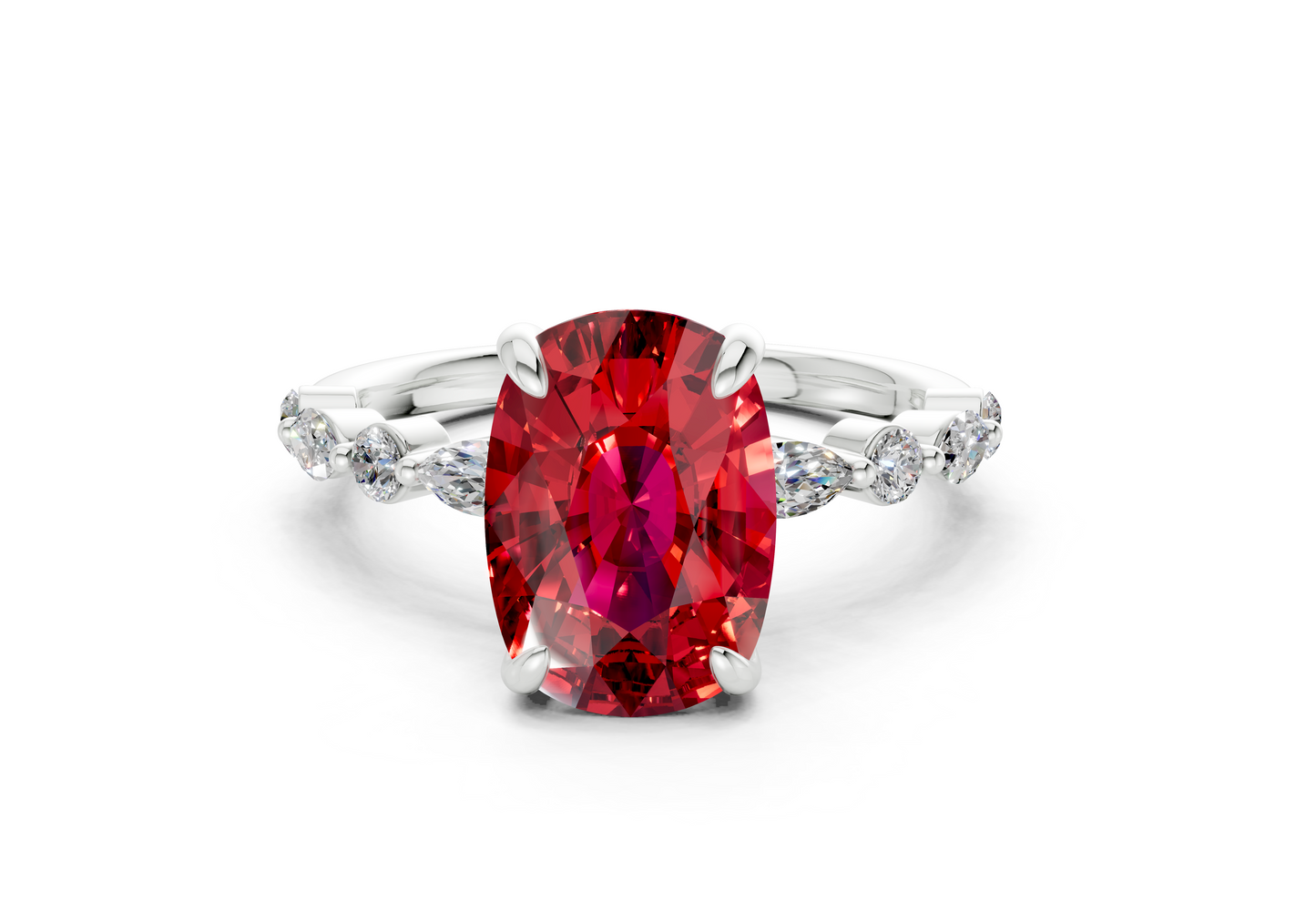 Aetheria Ruby Gemstone Accent Elongated Cushion Cut 2mm Engagement Ring