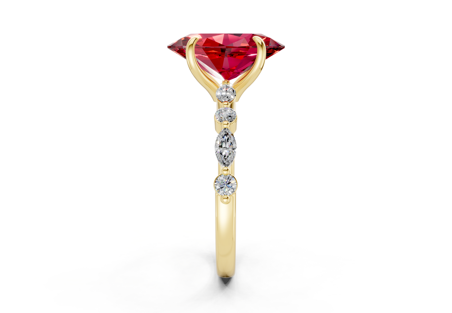 Aetheria Ruby Gemstone Accent Oval Cut 2mm Engagement Ring