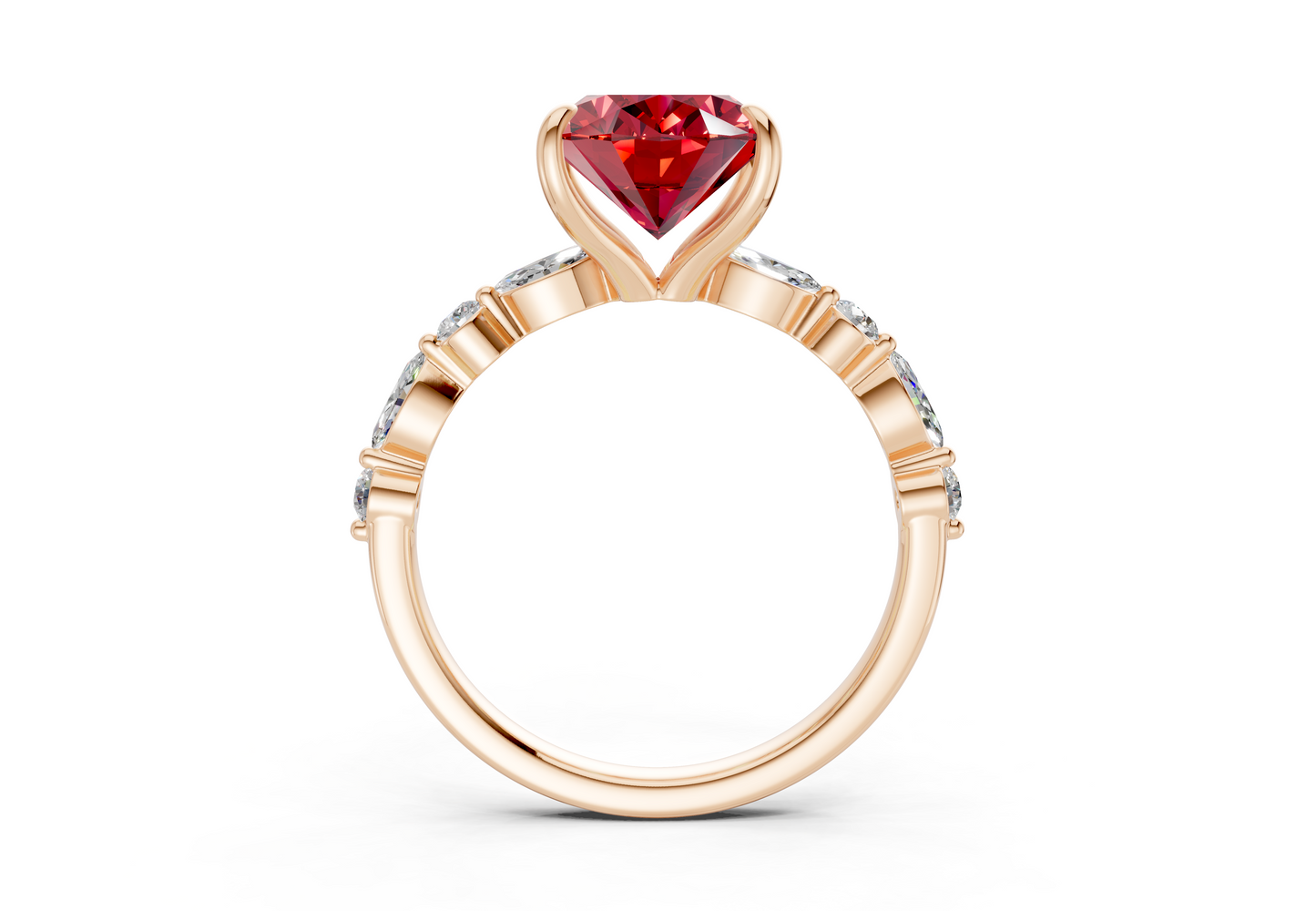 Aetheria Ruby Gemstone Accent Oval Cut 2mm Engagement Ring